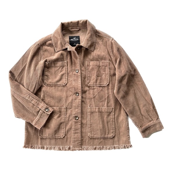 Hollister Jackets & Blazers - Hollister Brown Oversized Pocket Corduroy Button Down Raw Hem Shacket Jacket